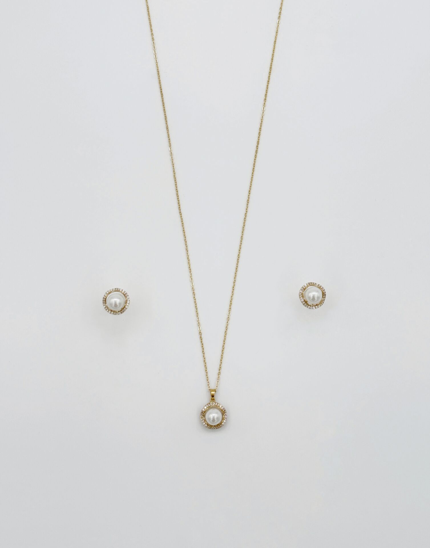 14K Gold Plated İnci Pırıltısı Küpe Kolye Set