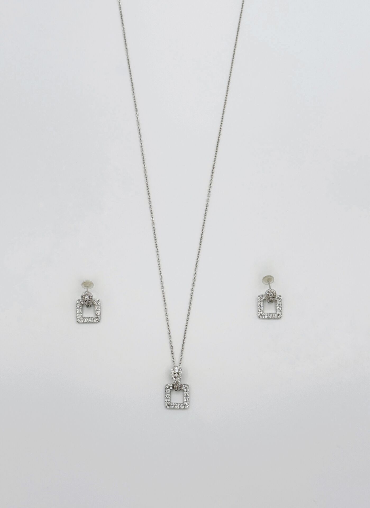 White Gold Plated Trend Küpe Kolye Set