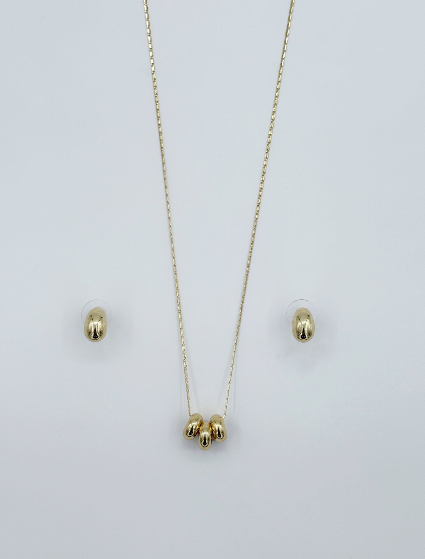 14K Gold Plated Yağmur Çemberi Küpe Kolye Set