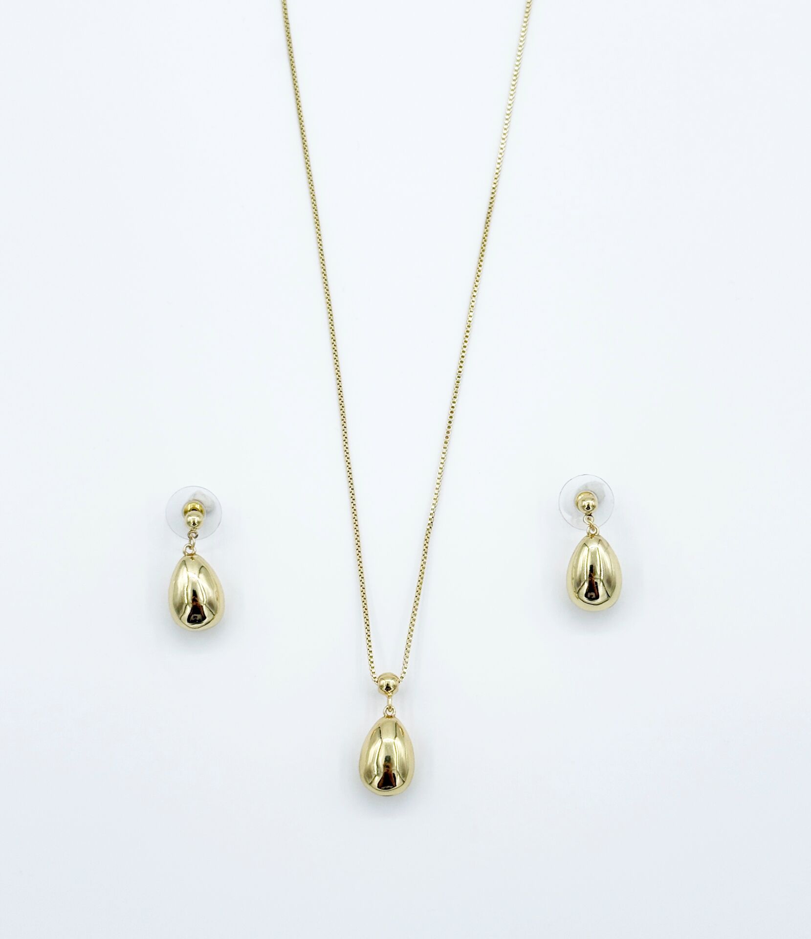 14K Gold Plated Mini Damla İtalyan Küpe Kolye Set