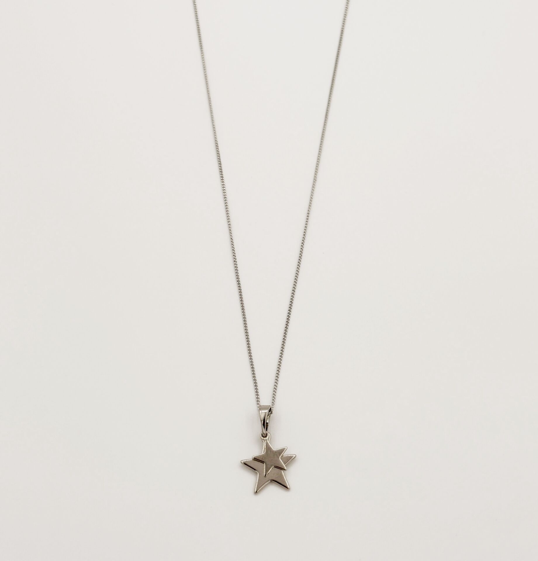 White Gold Plated Double Star Kolye