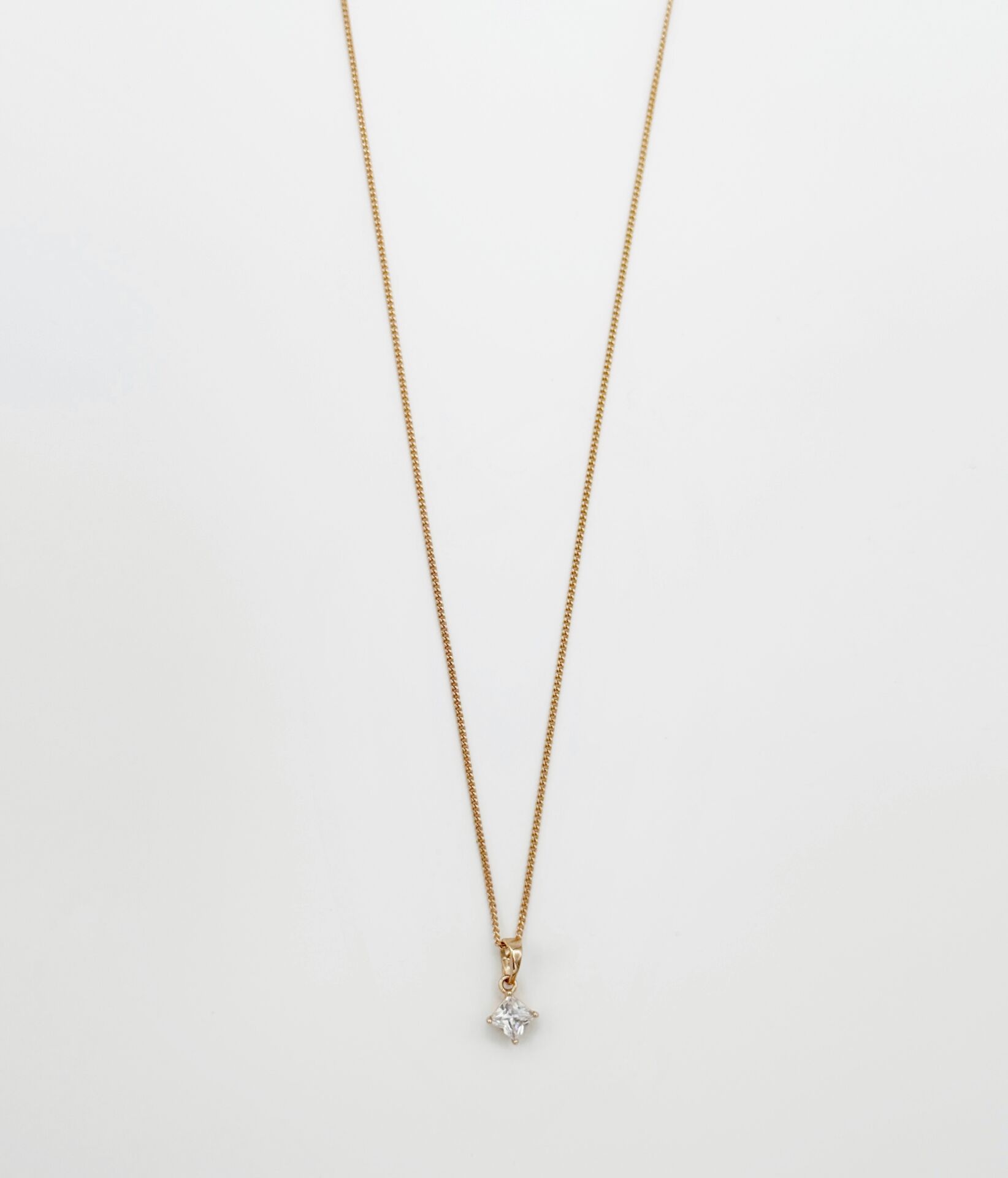 18K Rose Gold Plated Kare Tek Taş Kolye