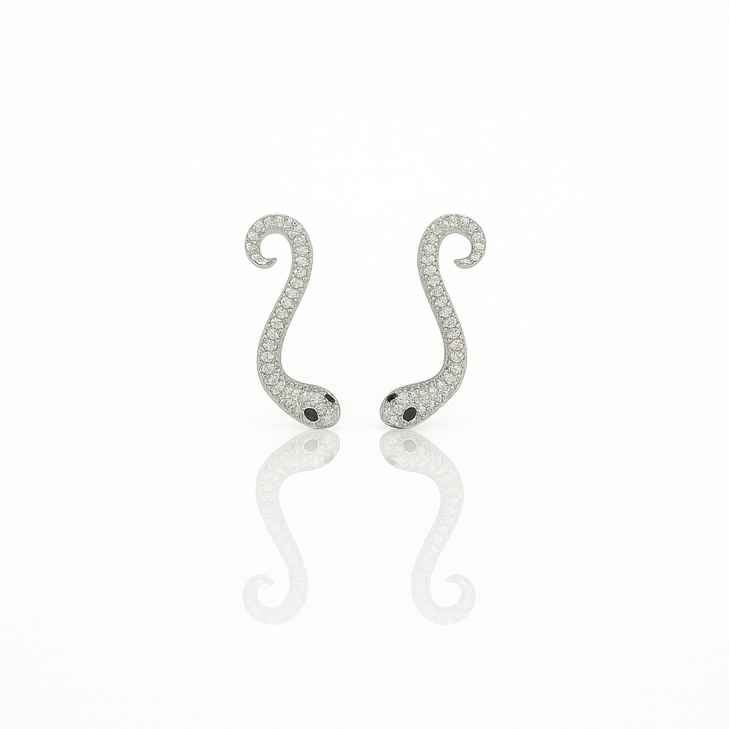 White Gold Plated Luxury Snake Drop Küpe