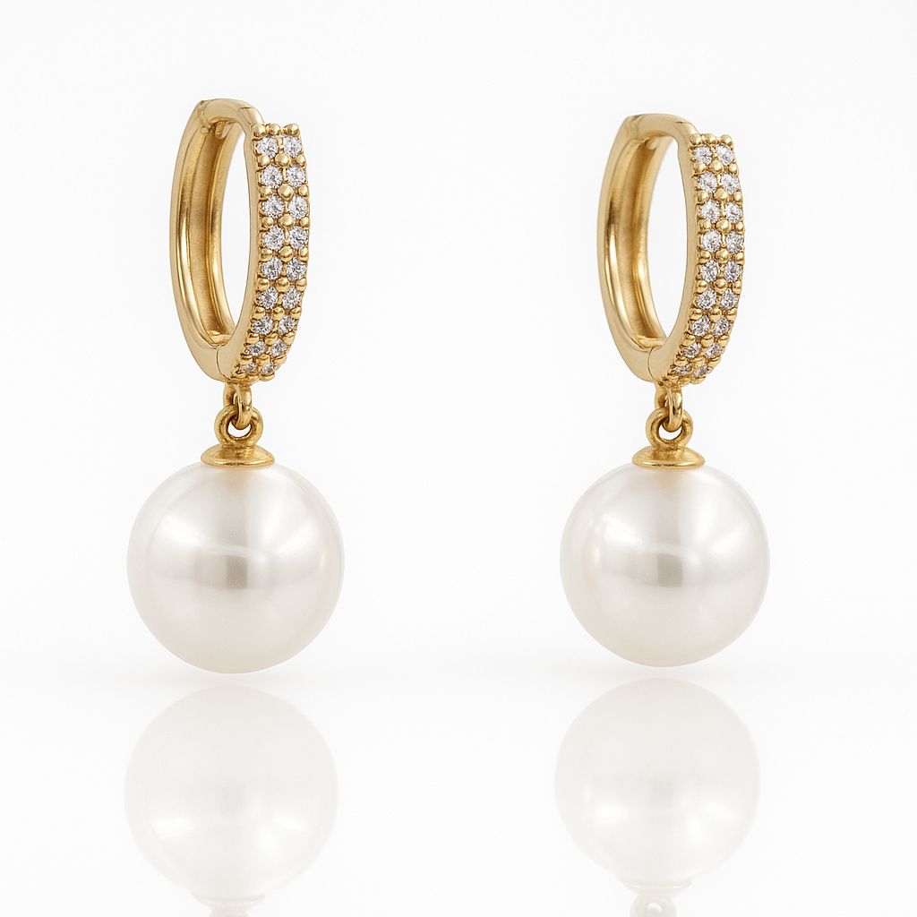 14K Gold Plated Shine Pearl Hoop Küpe