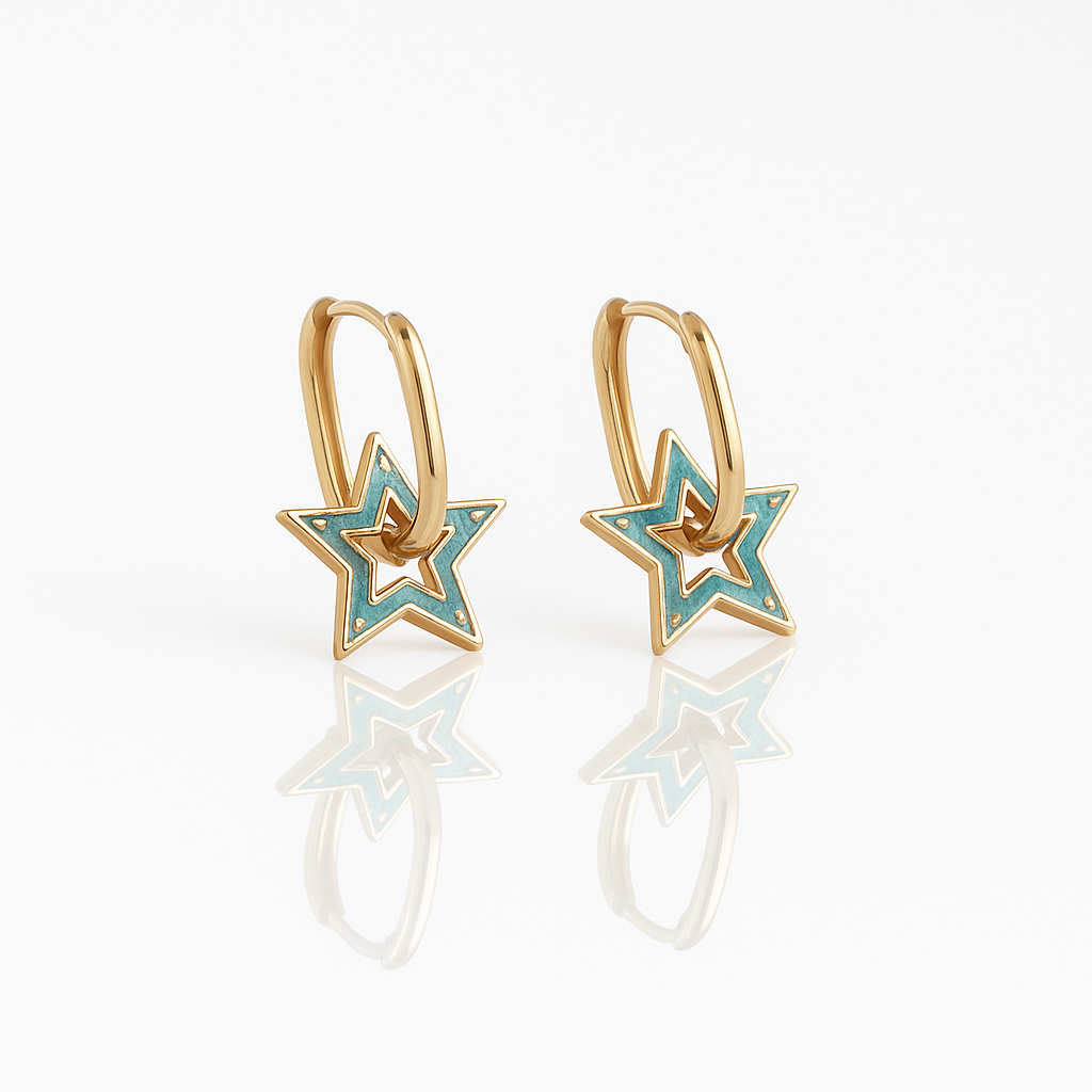 18K Rose Gold Plated Blue Star Drop Küpe