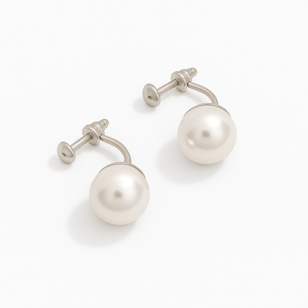 White Gold Plated Plie Pearl Stud Küpe KPEP.1.0008