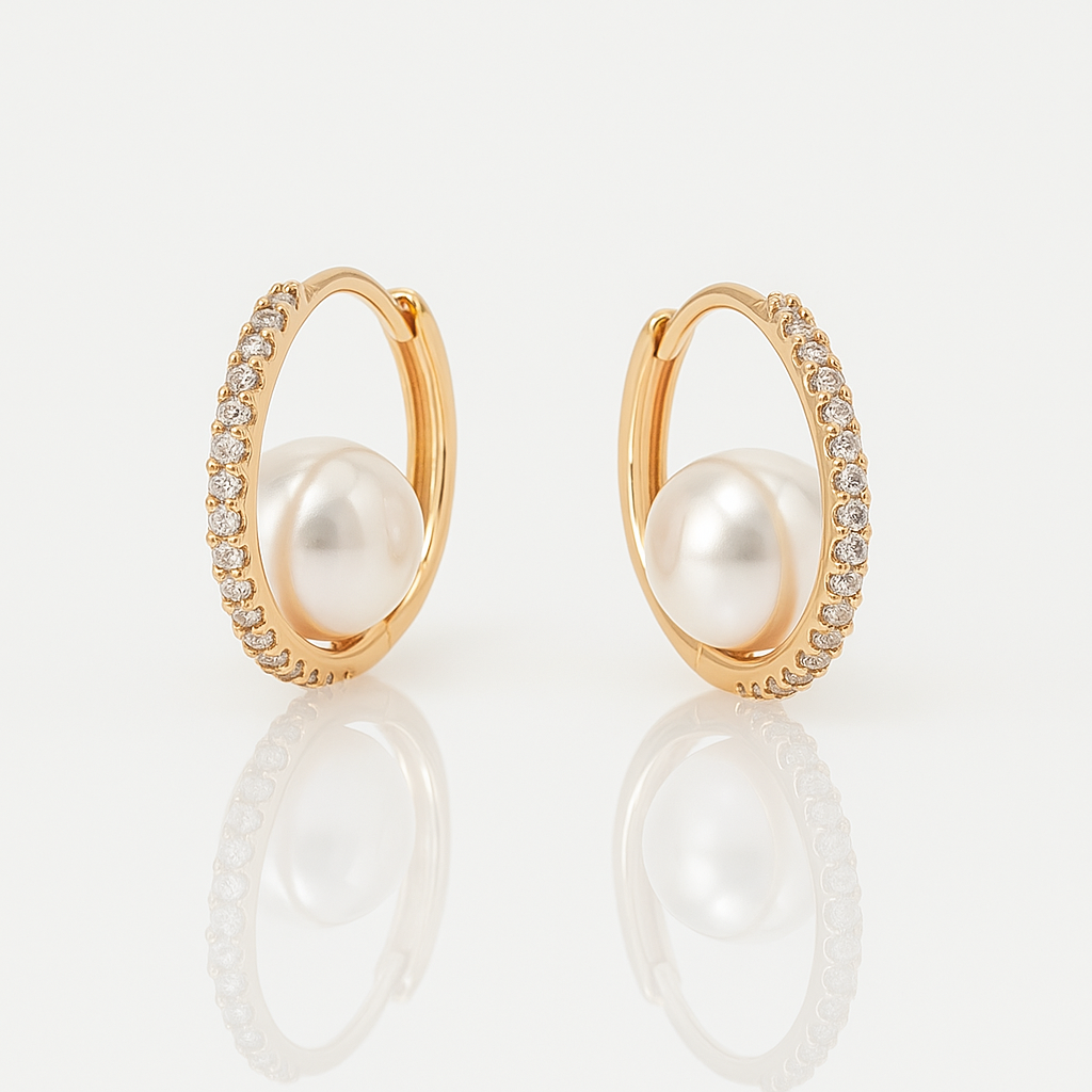 18K Rose Gold Plated Pearl Ball Hoop Küpe