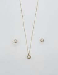 14K Gold Plated İnci Pırıltısı Küpe Kolye Set