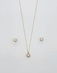 14K Gold Plated İnci Pırıltısı Küpe Kolye Set