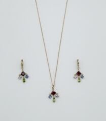 18K Rose Gold Plated Renklerin Dansı Küpe Kolye Set