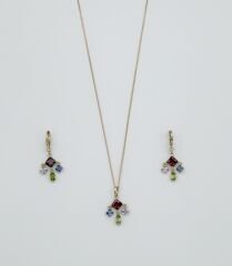 18K Rose Gold Plated Renklerin Dansı Küpe Kolye Set