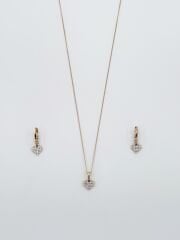 18K Rose Gold Plated Işıltılı Kalp Küpe Kolye Set