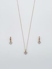 18K Rose Gold Plated Işıltılı Kalp Küpe Kolye Set