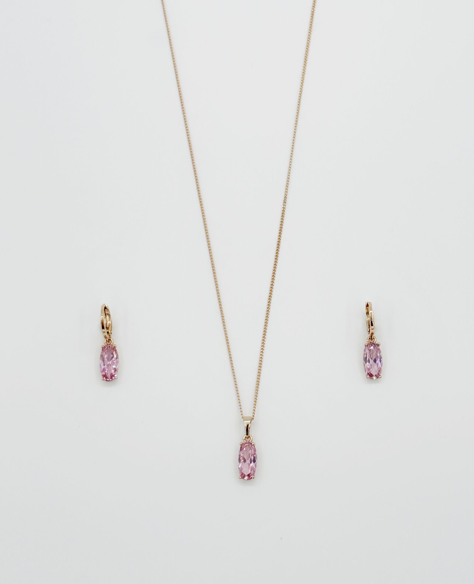 18K Rose Gold Plated Pembe Markiz Küpe Kolye Set