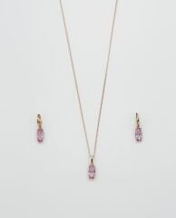 18K Rose Gold Plated Pembe Markiz Küpe Kolye Set