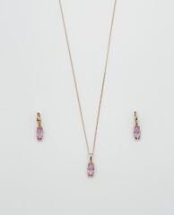 18K Rose Gold Plated Pembe Markiz Küpe Kolye Set