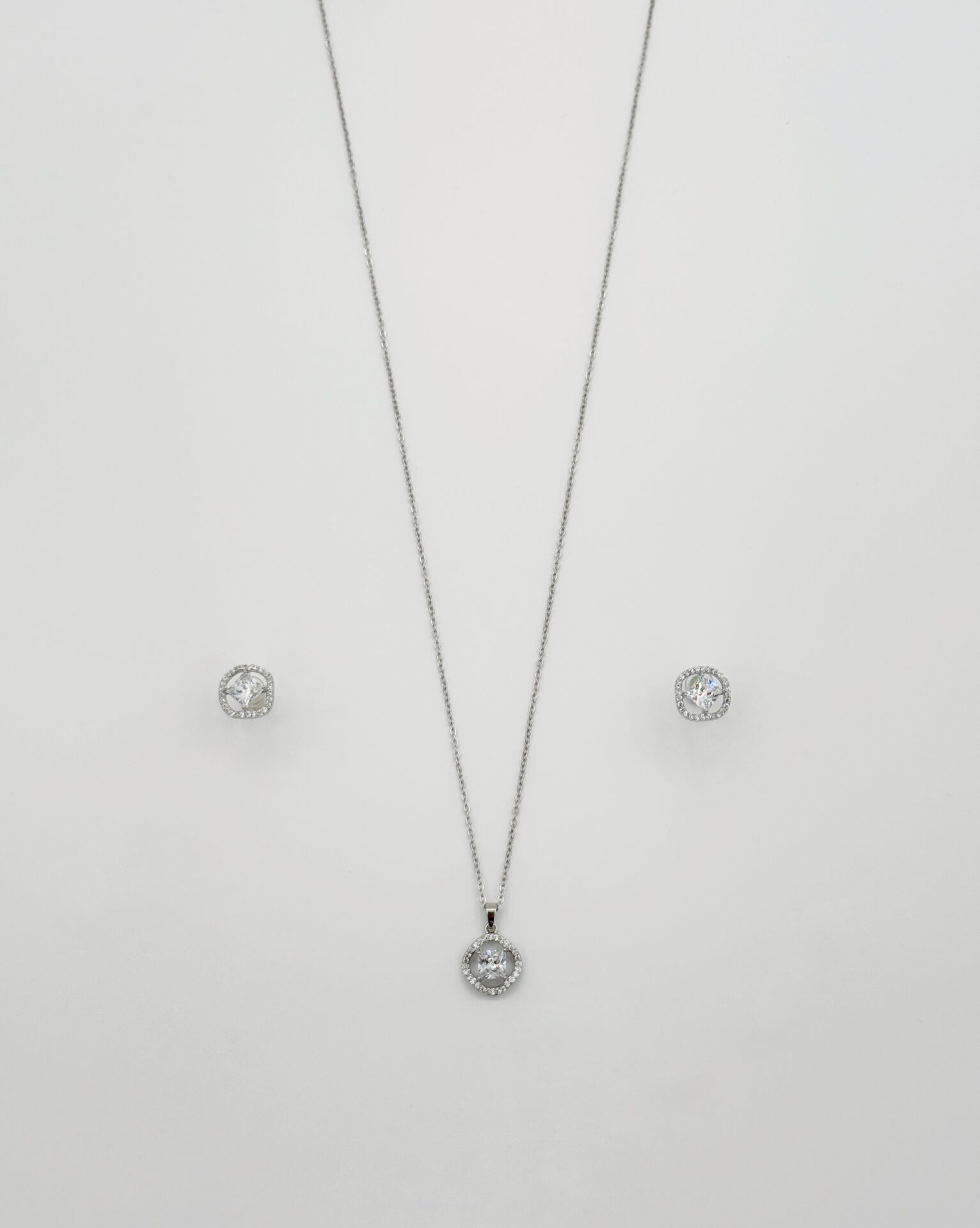 White Gold Plated Aşk Çemberi Küpe Kolye Set