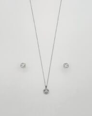 White Gold Plated Aşk Çemberi Küpe Kolye Set