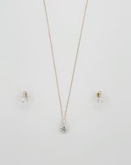 18K Rose Gold Plated Tria Yuvarlak Kesim Küpe Kolye Set