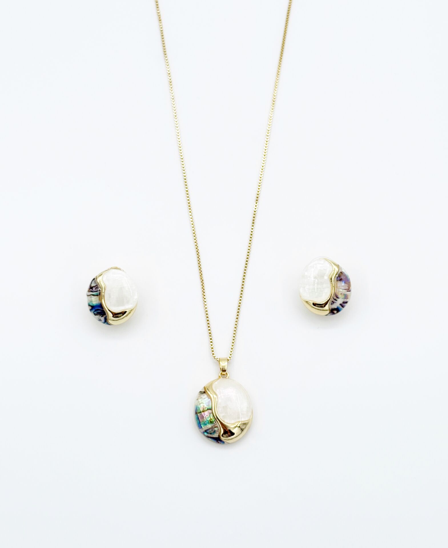 14K Gold Plated Sedef Rüyası İtalyan Küpe Kolye Set