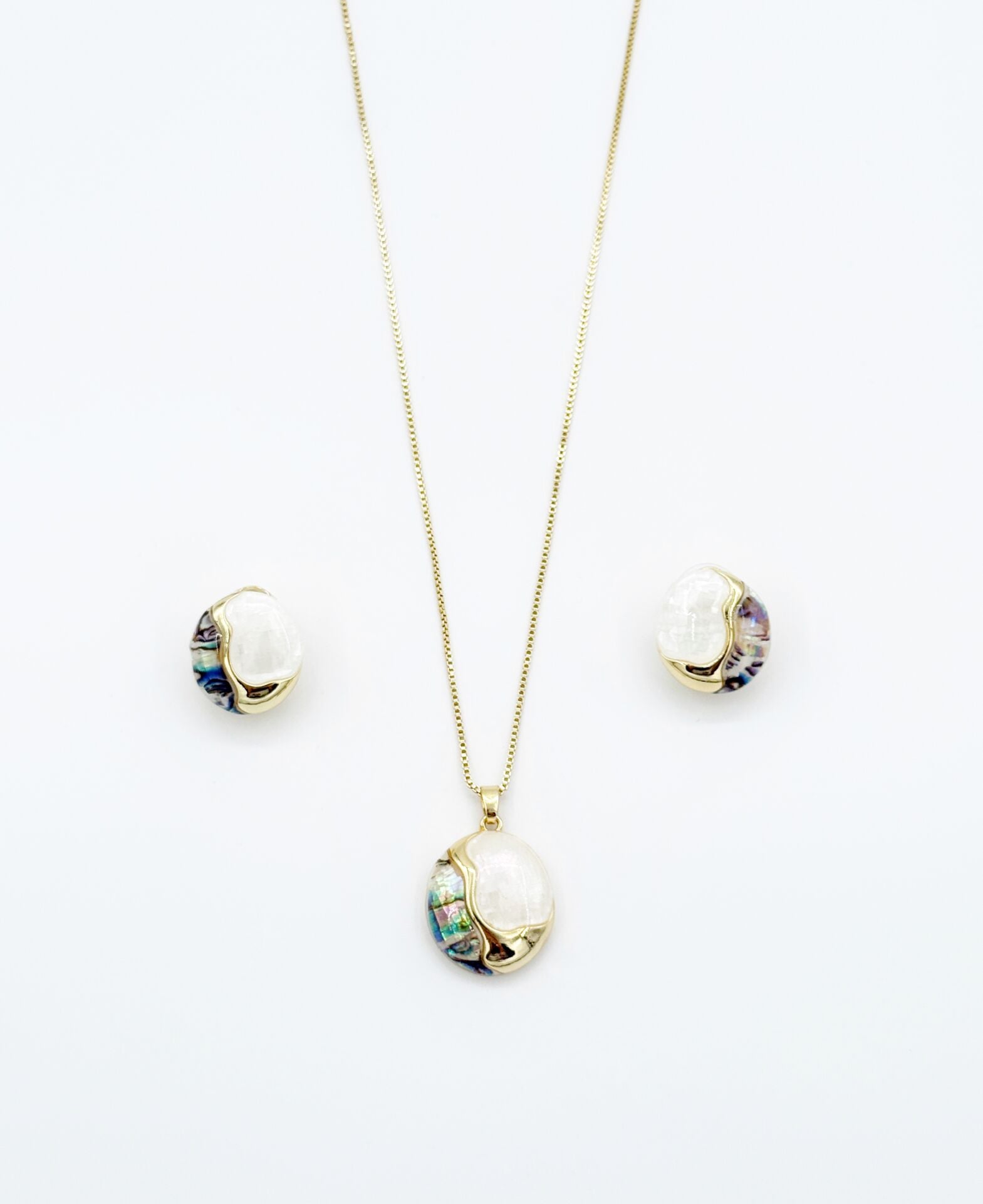 14K Gold Plated Sedef Rüyası İtalyan Küpe Kolye Set