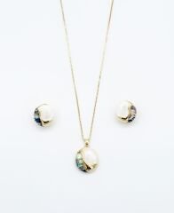 14K Gold Plated Sedef Rüyası İtalyan Küpe Kolye Set