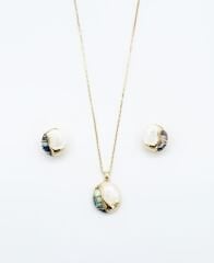 14K Gold Plated Sedef Rüyası İtalyan Küpe Kolye Set