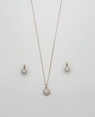 18K Rose Gold Plated Topaz Küpe Kolye Set