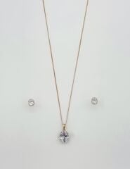 18K Rose Gold Plated Büyüleyici Işıltı Küpe Kolye Set