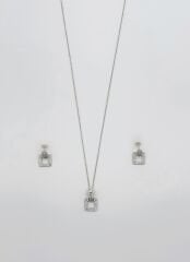 White Gold Plated Trend Küpe Kolye Set