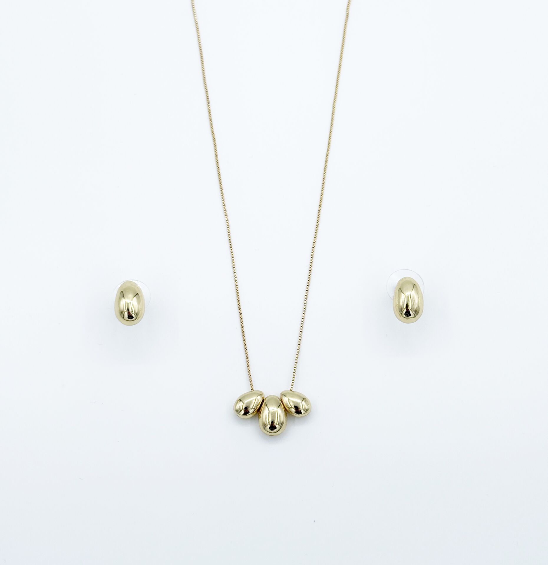 14K Gold Plated Üç Damla Küpe Kolye Set