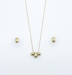 14K Gold Plated Üç Damla Küpe Kolye Set