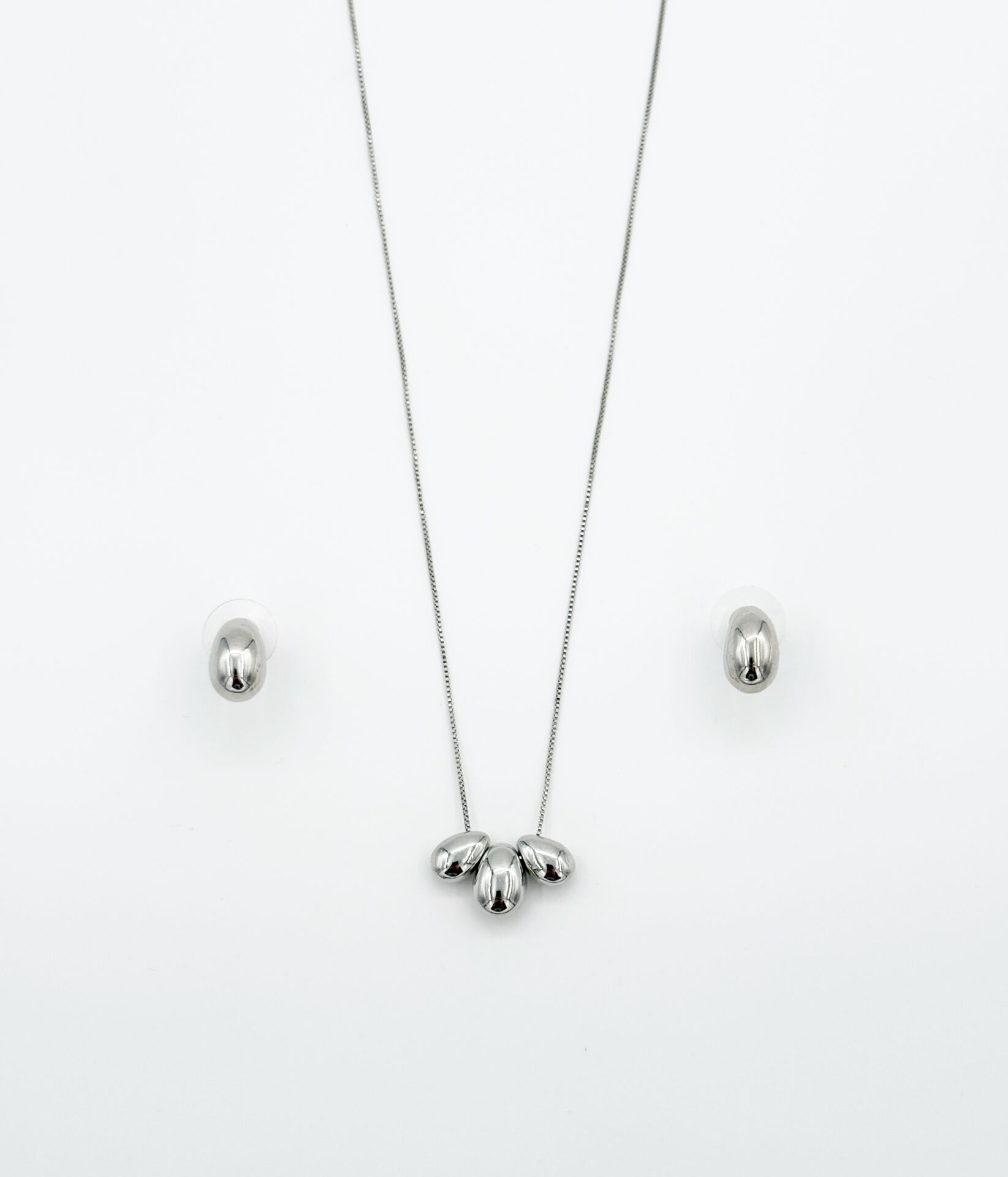 White Gold Plated Üç Damla Küpe Kolye Set