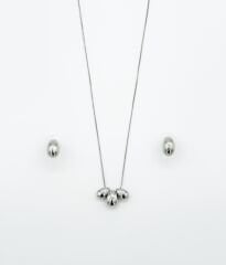 White Gold Plated Üç Damla Küpe Kolye Set