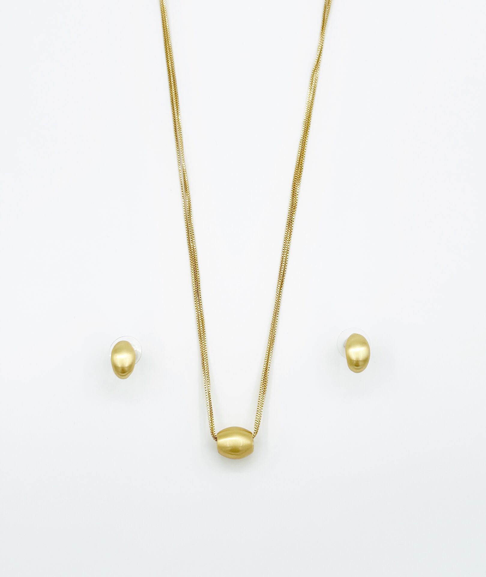 14K Gold Plated Matte İtalyan Küpe Kolye Set