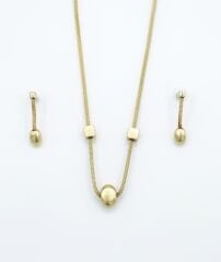 14K Gold Plated Matte Blended İtalyan Küpe Kolye Set