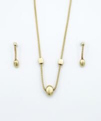 14K Gold Plated Matte Blended İtalyan Küpe Kolye Set