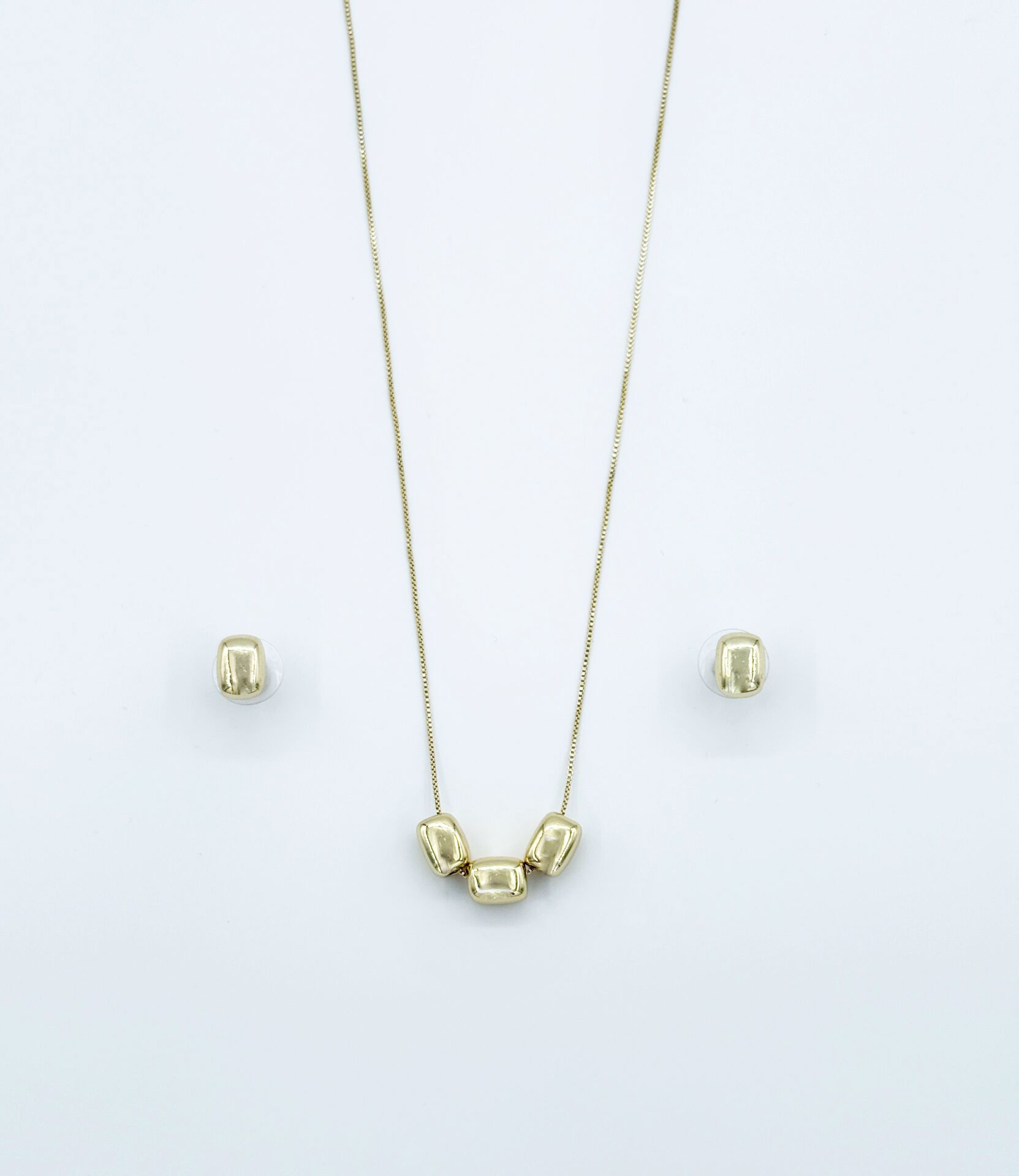 14K Gold Plated Cube İtalyan Küpe Kolye Set