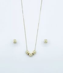 14K Gold Plated Cube İtalyan Küpe Kolye Set