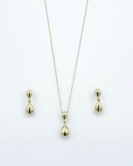 14K Gold Plated Damla İtalyan Küpe Kolye Set