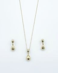 14K Gold Plated Damla İtalyan Küpe Kolye Set