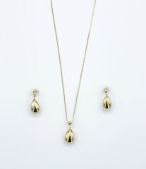 14K Gold Plated Mini Damla İtalyan Küpe Kolye Set