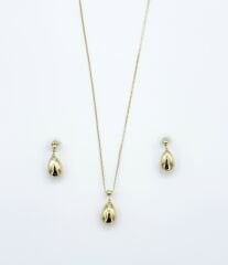 14K Gold Plated Mini Damla İtalyan Küpe Kolye Set