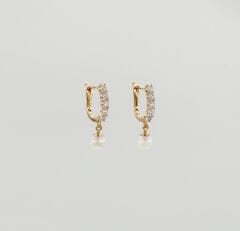 18K Rose Gold Plated Pearly Luna Hoop KÜpe