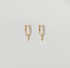 18K Rose Gold Plated Pearly Luna Hoop KÜpe