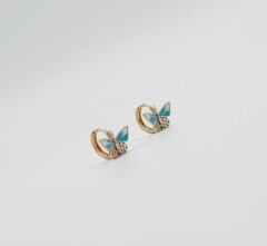 18K Rose Gold Plated Blu Butterfly Hoop Küpe