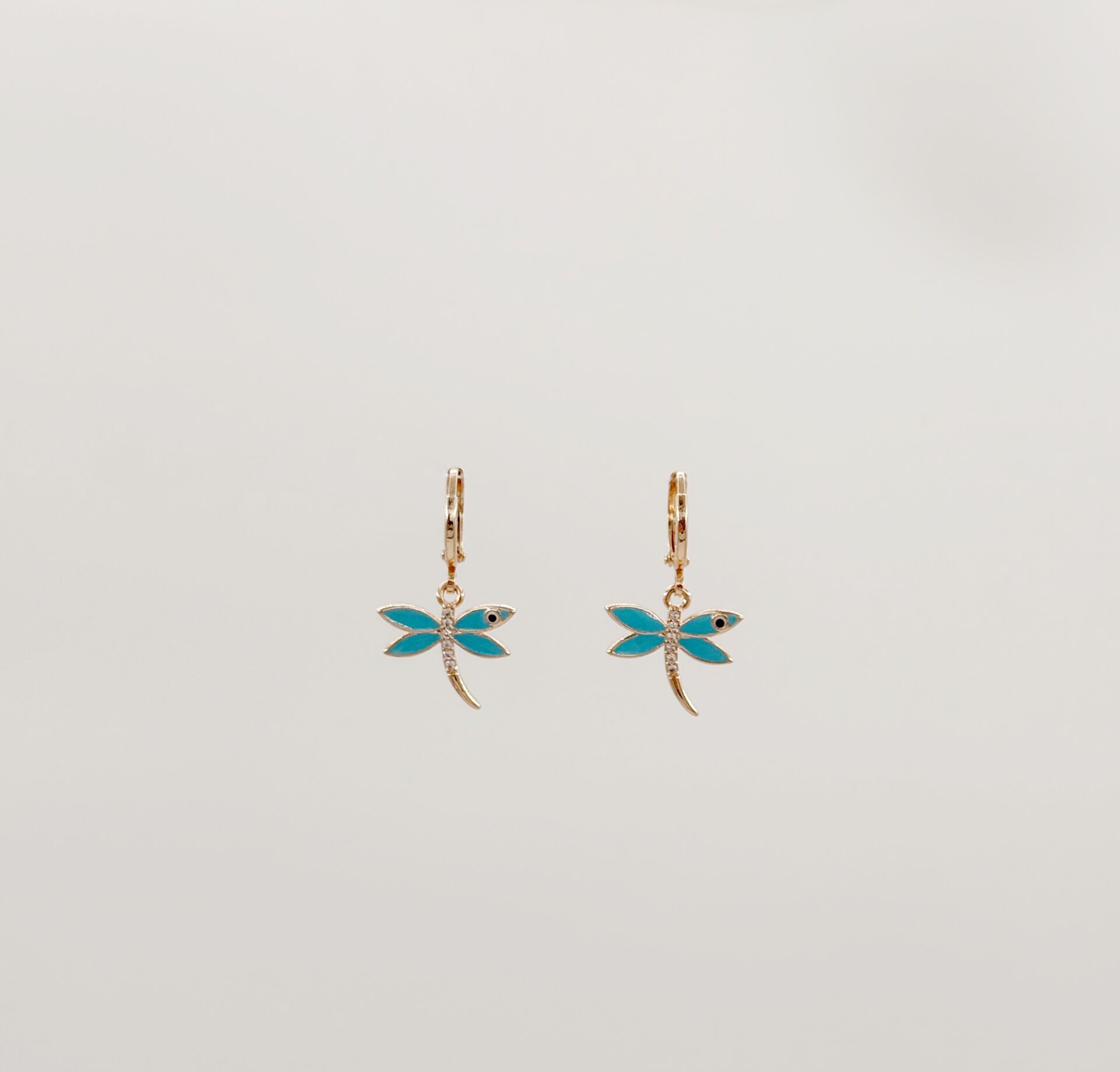 18K Rose Gold Plated Blue Dragonfly Drop Küpe