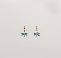 18K Rose Gold Plated Blue Dragonfly Drop Küpe