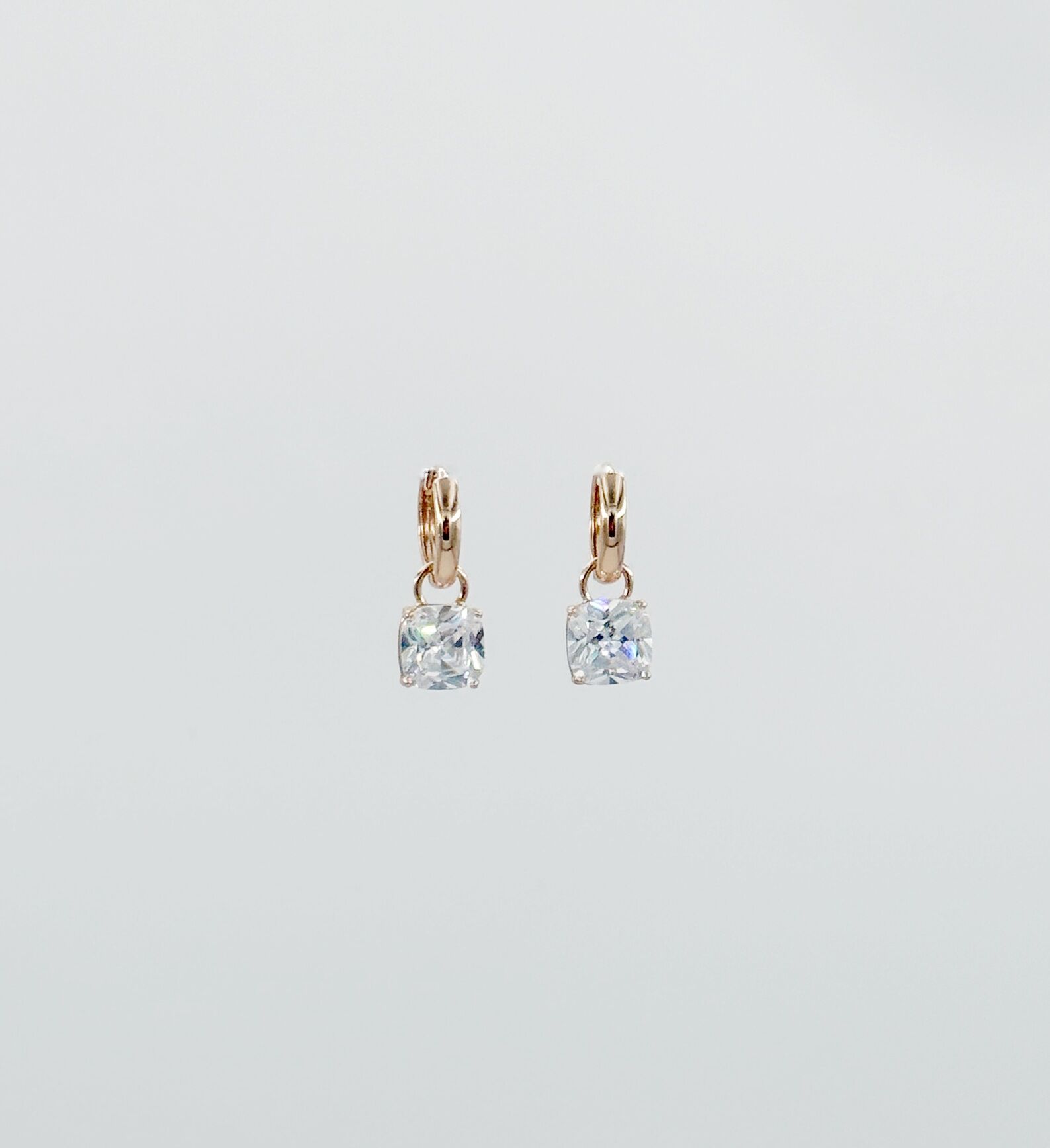 18K Rose Gold Plated Square Stone Drop Küpe