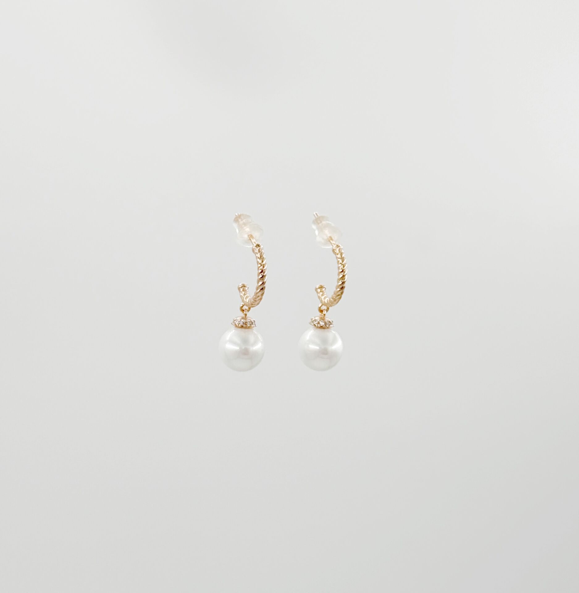 18K Rose Gold Plated Pearly Rope Hoop Küpe